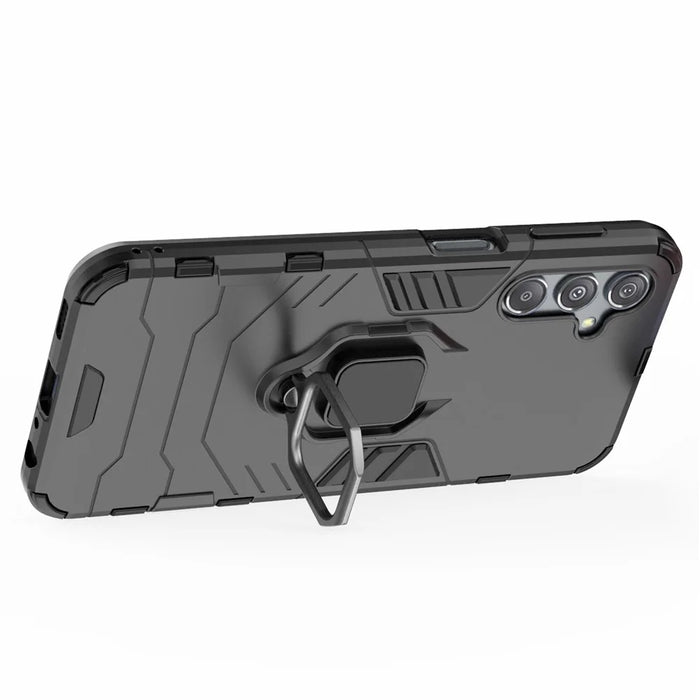 For Samsung Galaxy S23 FE Hybrid Hard PC Soft TPU Phone Case Ring Holder Kickstand Cover - Black - 3