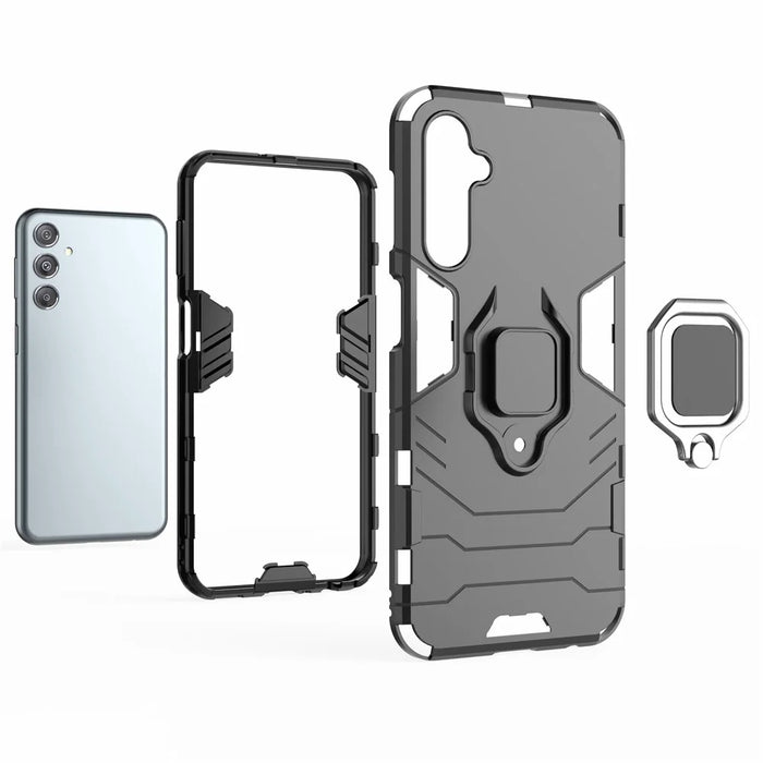 For Samsung Galaxy S23 FE Hybrid Hard PC Soft TPU Phone Case Ring Holder Kickstand Cover - Black - 4
