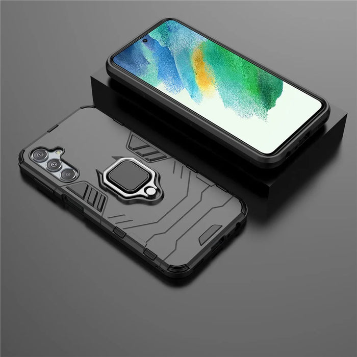 For Samsung Galaxy S23 FE Hybrid Hard PC Soft TPU Phone Case Ring Holder Kickstand Cover - Black - 6