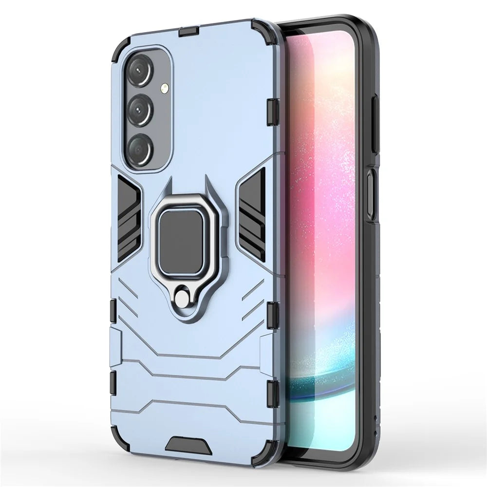 For Samsung Galaxy A25 5G (Global) (161.0 x 76.5 x 8.3mm) TPU+PC Rugged Phone Case Finger Grip Holder Kickstand Cover - Blue - 1