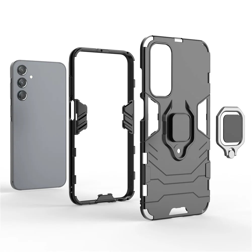 For Samsung Galaxy A25 5G (Global) (161.0 x 76.5 x 8.3mm) TPU+PC Rugged Phone Case Finger Grip Holder Kickstand Cover - Blue - 2