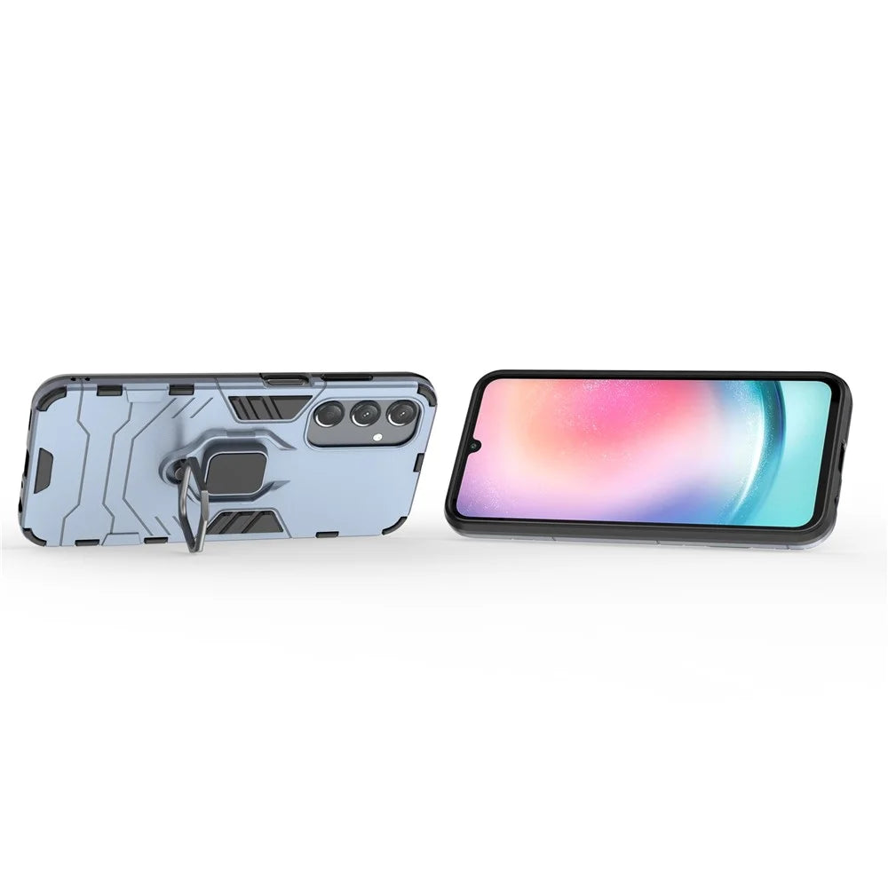 For Samsung Galaxy A25 5G (Global) (161.0 x 76.5 x 8.3mm) TPU+PC Rugged Phone Case Finger Grip Holder Kickstand Cover - Blue - 3