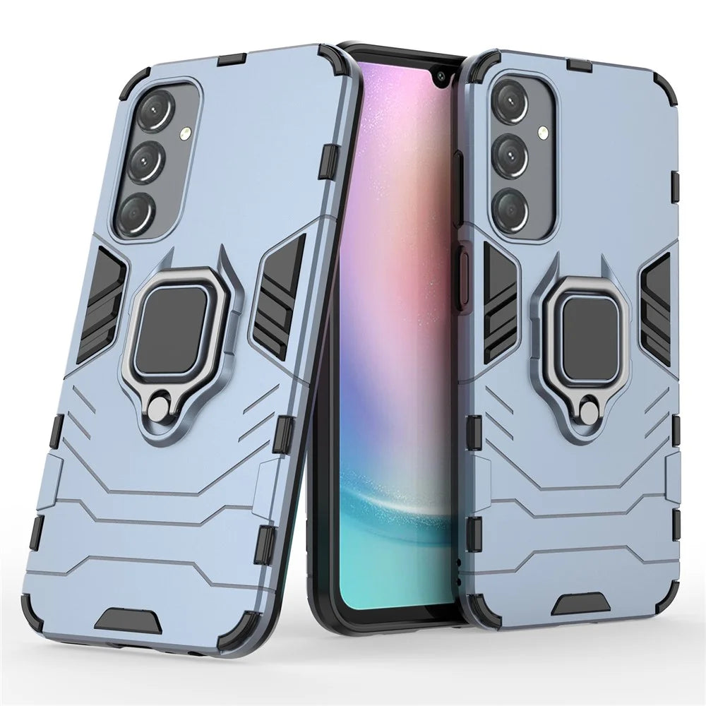 For Samsung Galaxy A25 5G (Global) (161.0 x 76.5 x 8.3mm) TPU+PC Rugged Phone Case Finger Grip Holder Kickstand Cover - Blue - 4