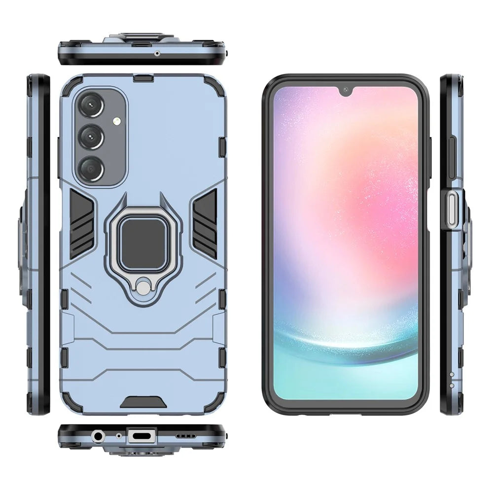 For Samsung Galaxy A25 5G (Global) (161.0 x 76.5 x 8.3mm) TPU+PC Rugged Phone Case Finger Grip Holder Kickstand Cover - Blue - 5