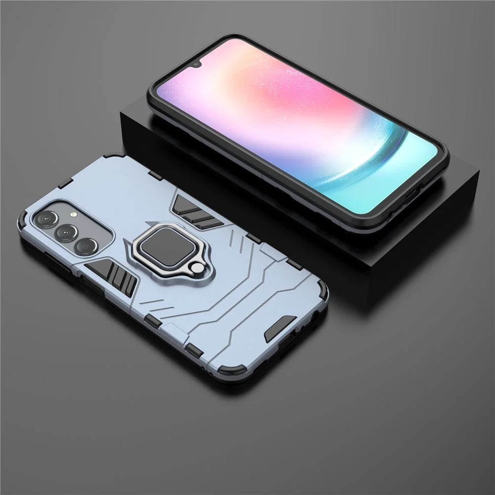 For Samsung Galaxy A25 5G (Global) (161.0 x 76.5 x 8.3mm) TPU+PC Rugged Phone Case Finger Grip Holder Kickstand Cover - Blue - 6