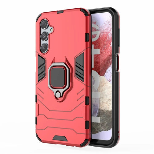 For Samsung Galaxy F34 5G / M34 5G Hard PC Soft TPU Back Cover Rotatable Ring Holder Kickstand Phone Case - Red - 1
