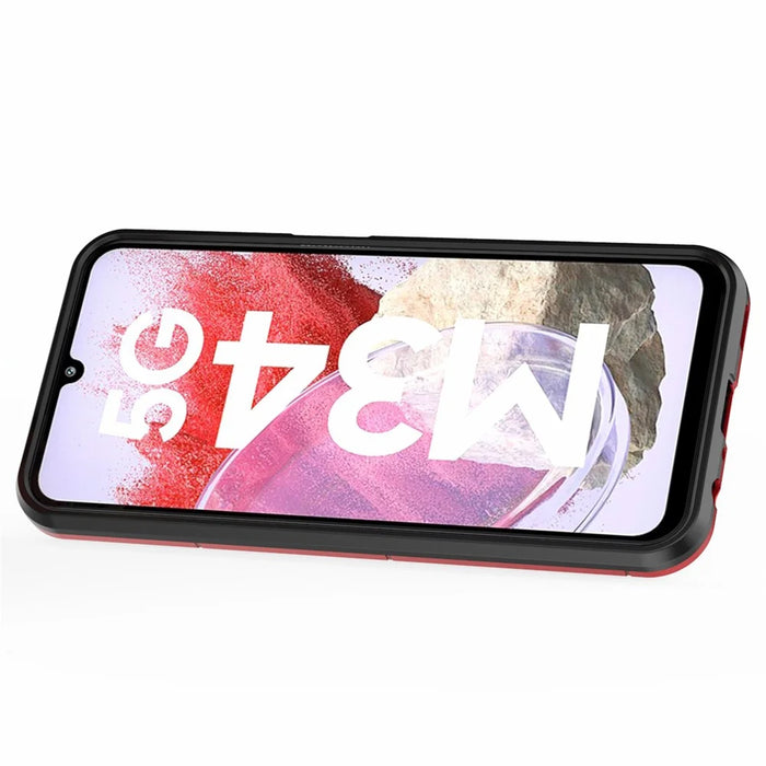 For Samsung Galaxy F34 5G / M34 5G Hard PC Soft TPU Back Cover Rotatable Ring Holder Kickstand Phone Case - Red - 2