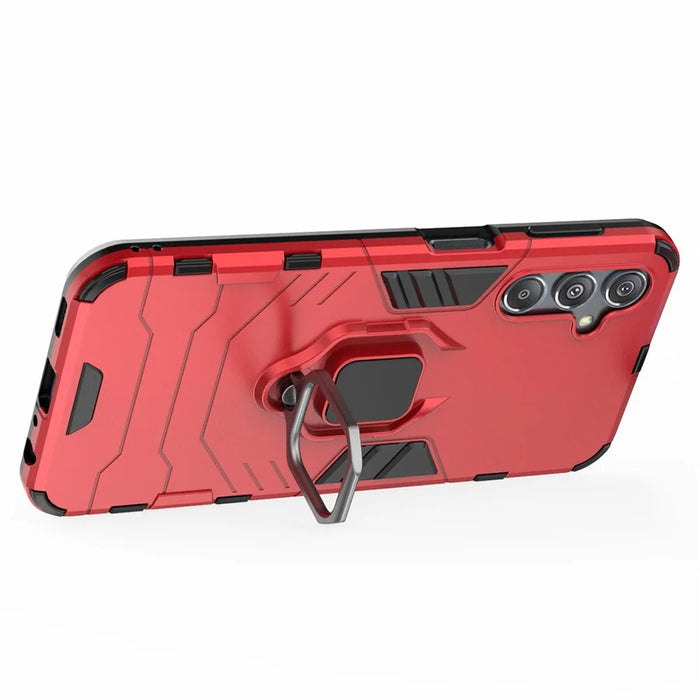 For Samsung Galaxy F34 5G / M34 5G Hard PC Soft TPU Back Cover Rotatable Ring Holder Kickstand Phone Case - Red - 3