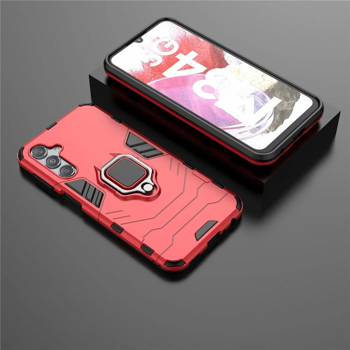 For Samsung Galaxy F34 5G / M34 5G Hard PC Soft TPU Back Cover Rotatable Ring Holder Kickstand Phone Case - Red - 6