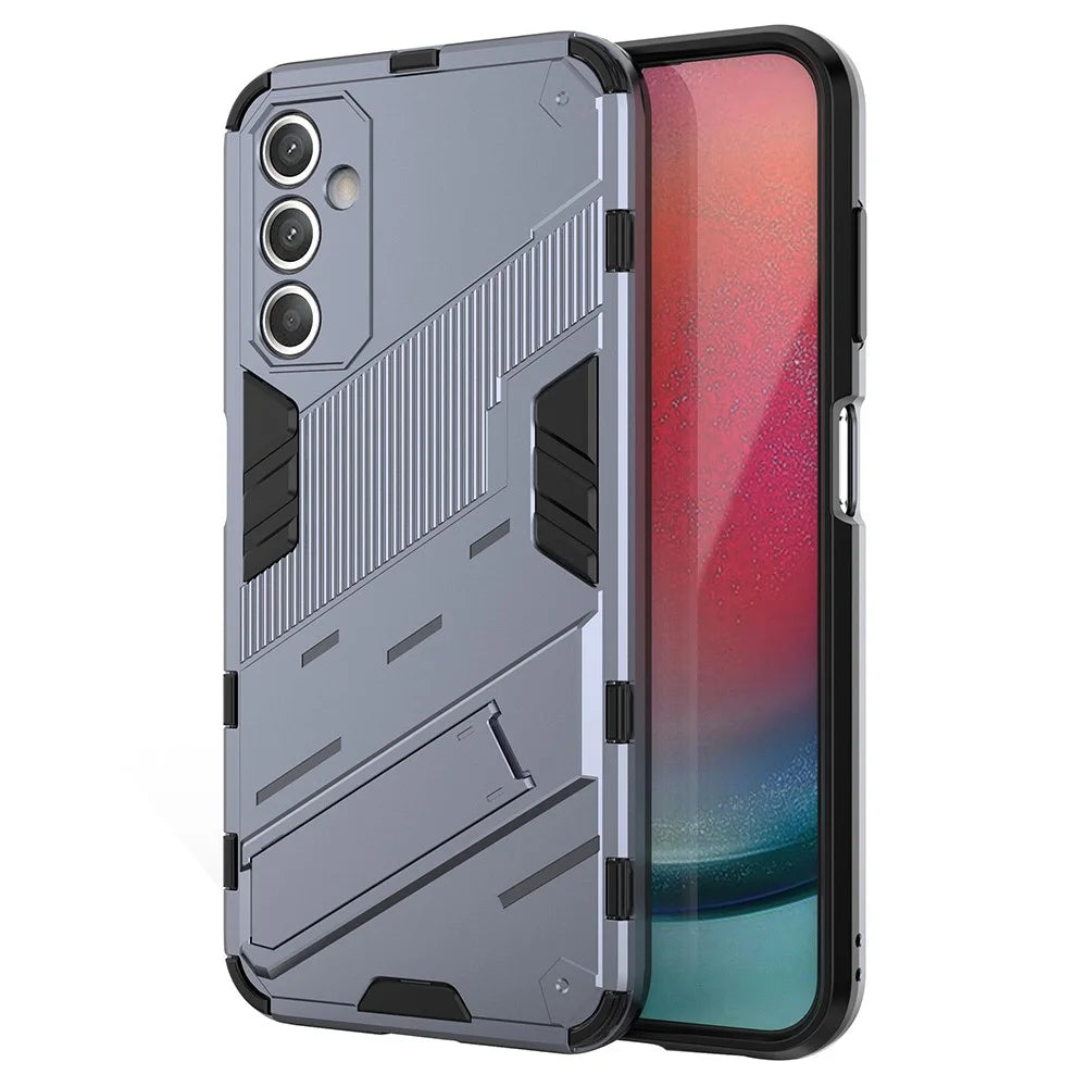 PC+TPU Dual Layer Case for Samsung Galaxy S23 FE , Kickstand Protective Cell Phone Cover - Grey - 1