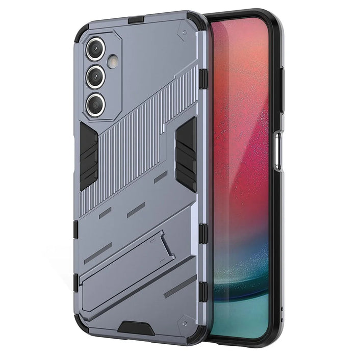 PC+TPU Dual Layer Case for Samsung Galaxy S23 FE , Kickstand Protective Cell Phone Cover - Grey - 1