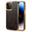DENIOR For iPhone 15 Pro Waxy Textured Phone Case Genuine Cow Leather+PC+TPU Electroplating Cover - Black - 1
