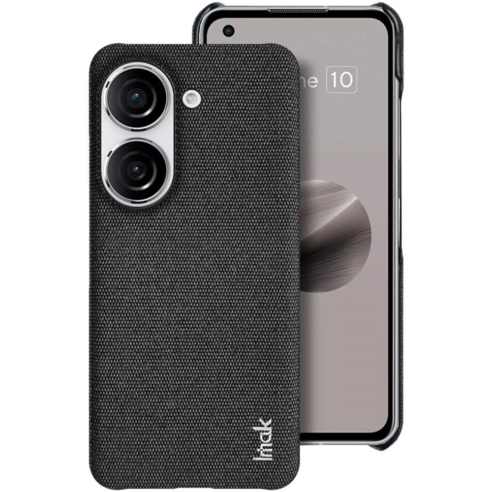 IMAK Ruiyi Series for Asus Zenfone 9 5G / Zenfone 10 5G Cloth Texture Phone Case PU Leather Coated PC Cover - Black - 1