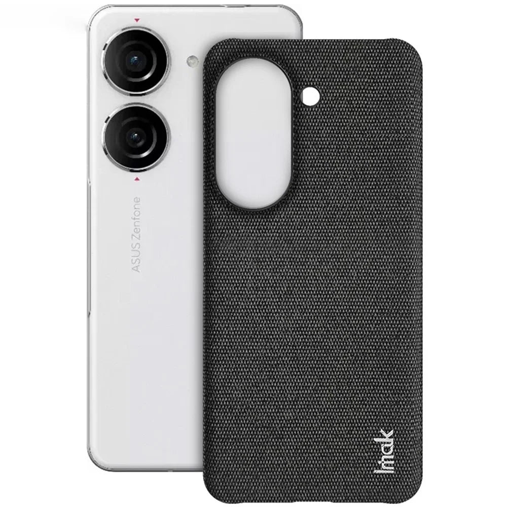 IMAK Ruiyi Series for Asus Zenfone 9 5G / Zenfone 10 5G Cloth Texture Phone Case PU Leather Coated PC Cover - Black - 5