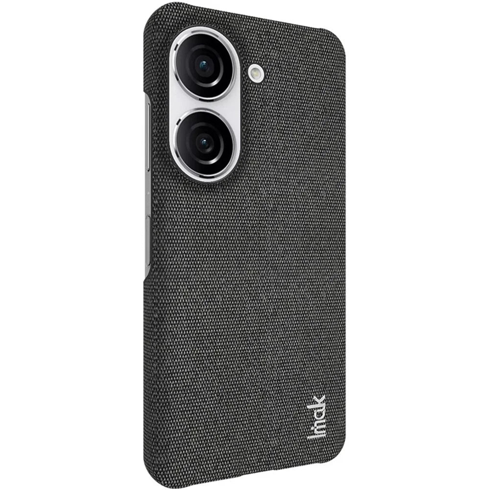 IMAK Ruiyi Series for Asus Zenfone 9 5G / Zenfone 10 5G Cloth Texture Phone Case PU Leather Coated PC Cover - Black - 6