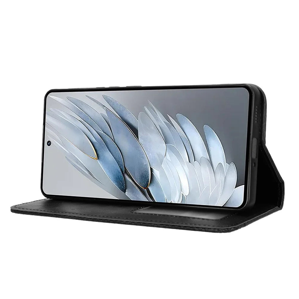 For ZTE nubia Z50S Pro 5G Retro Texture Wallet Case PU Leather Stand Magnetic Flip Phone Cover - Black - 3