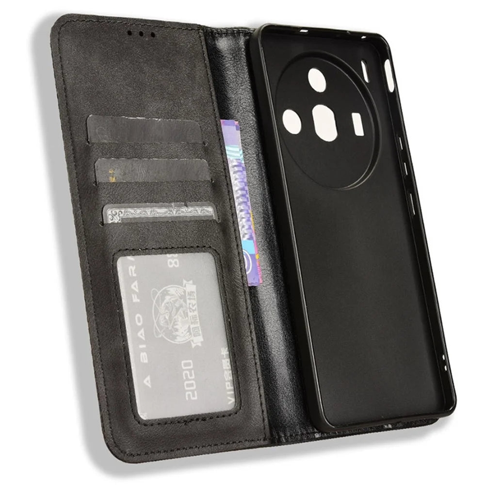 For ZTE nubia Z50S Pro 5G Retro Texture Wallet Case PU Leather Stand Magnetic Flip Phone Cover - Black - 4