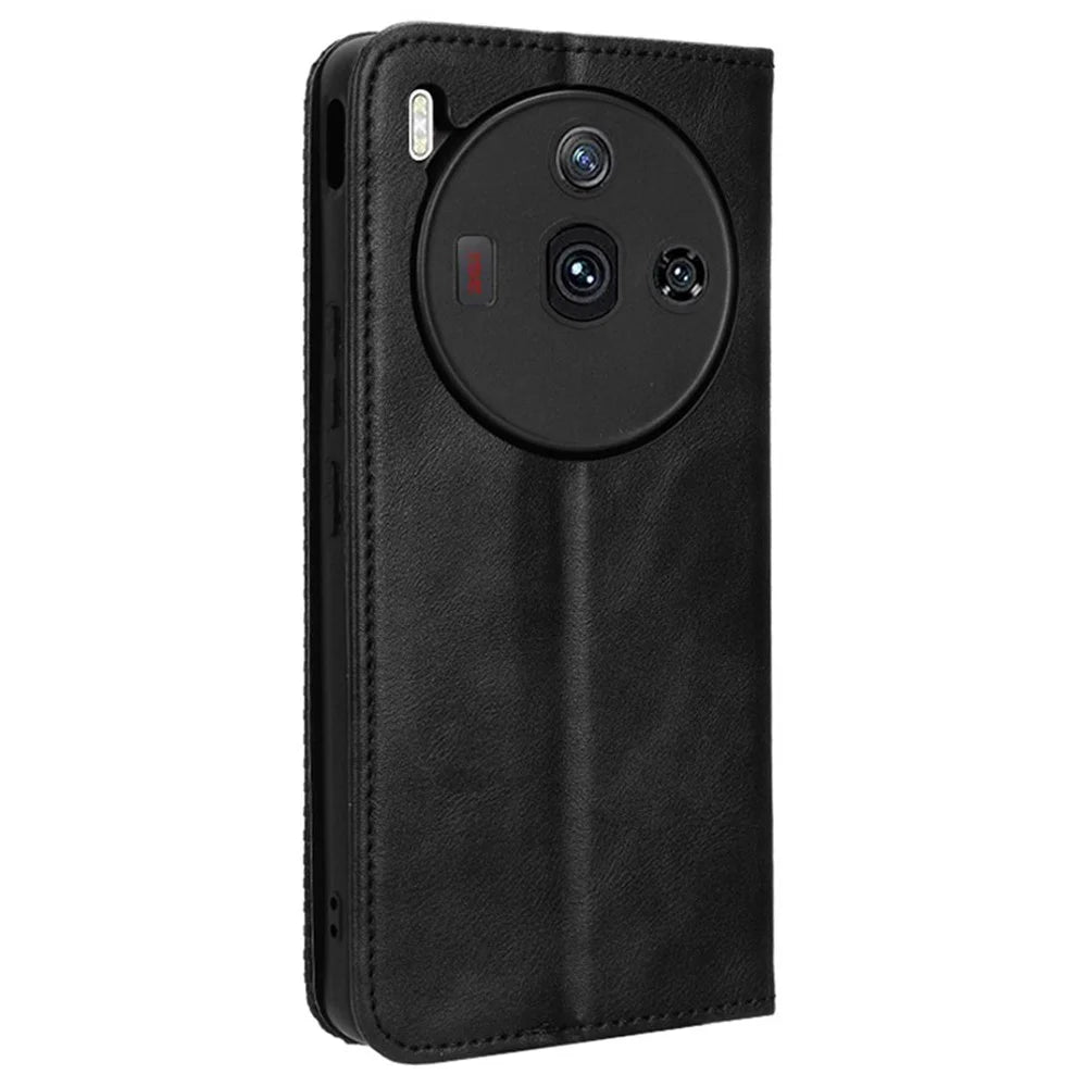 For ZTE nubia Z50S Pro 5G Retro Texture Wallet Case PU Leather Stand Magnetic Flip Phone Cover - Black - 7