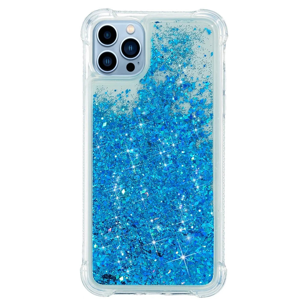 For iPhone 15 Pro Glitter Quicksand Phone Case Flexible TPU Shockproof Cover - Blue - 1
