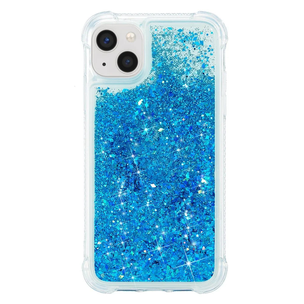 For iPhone 15 Quicksand Glitter Sequins Phone Case TPU Drop-Proof Back Cover - Blue - 1