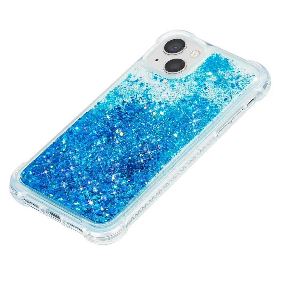 For iPhone 15 Quicksand Glitter Sequins Phone Case TPU Drop-Proof Back Cover - Blue - 3