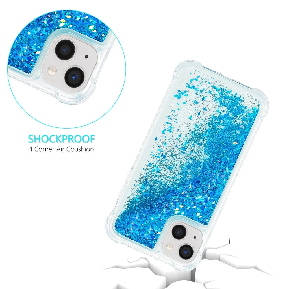 For iPhone 15 Quicksand Glitter Sequins Phone Case TPU Drop-Proof Back Cover - Blue - 4