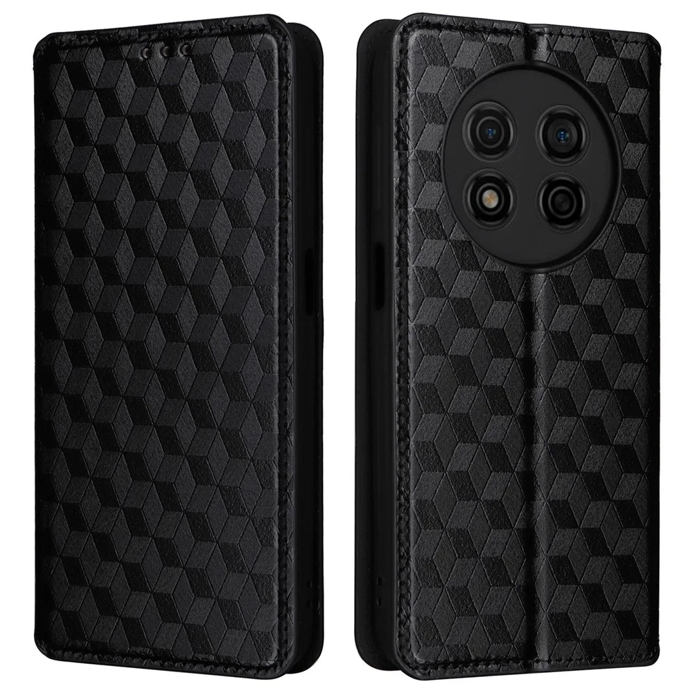 For Ulefone Note 15 Rhombus Imprinted Wallet Phone Case Leather Stand Phone Cover - Black - 1