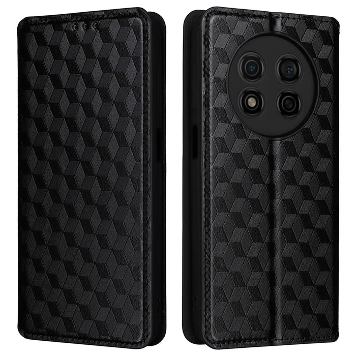For Ulefone Note 15 Rhombus Imprinted Wallet Phone Case Leather Stand Phone Cover - Black - 1