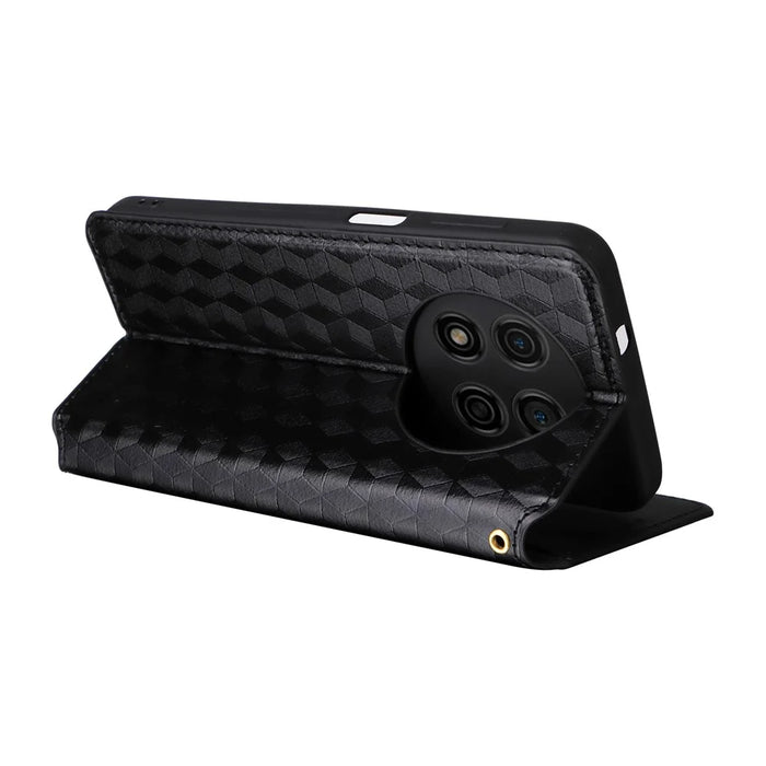 For Ulefone Note 15 Rhombus Imprinted Wallet Phone Case Leather Stand Phone Cover - Black - 4