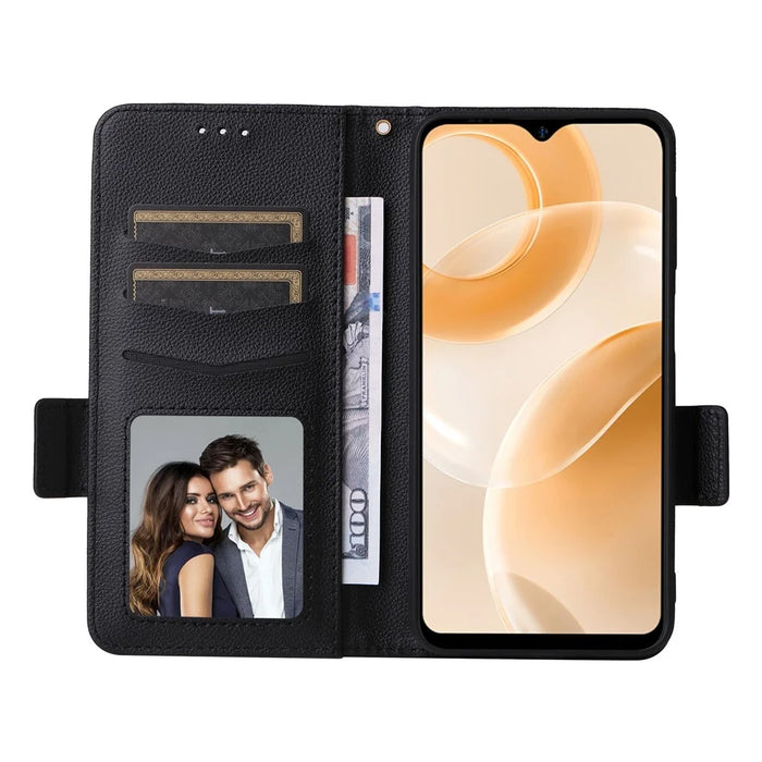 For Ulefone Note 15 Litchi Texture Phone Case PU Leather Wallet Stand Anti-Drop Cover with Strap - Black - 2