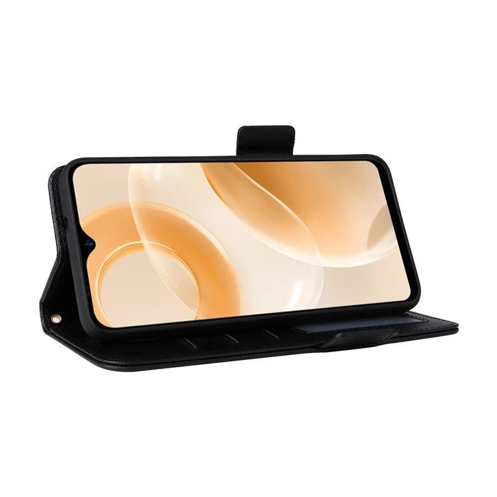 For Ulefone Note 15 Litchi Texture Phone Case PU Leather Wallet Stand Anti-Drop Cover with Strap - Black - 3