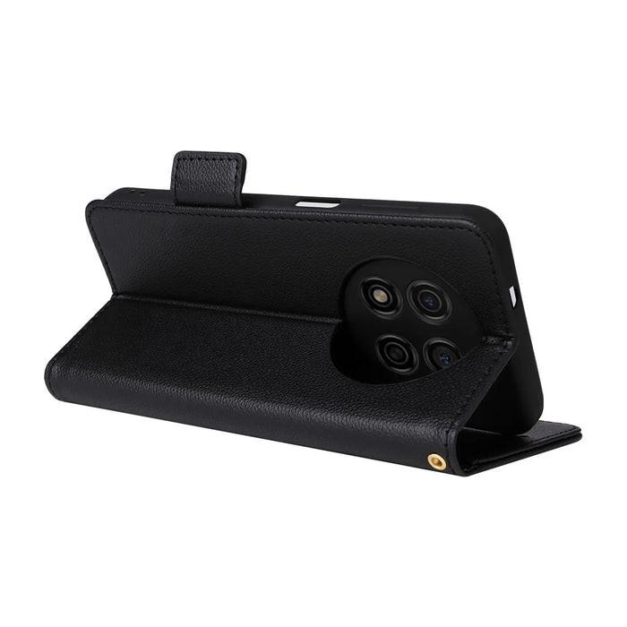 For Ulefone Note 15 Litchi Texture Phone Case PU Leather Wallet Stand Anti-Drop Cover with Strap - Black - 4