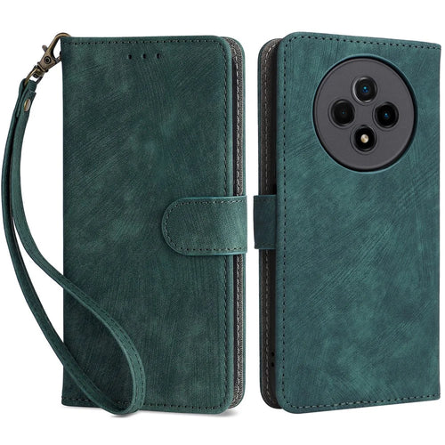 Wallet Phone Case for Wiko Hi Enjoy 60 Pro 5G Anti-Drop RFID Blocking Leather Flip Cover with Strap - Green - 1