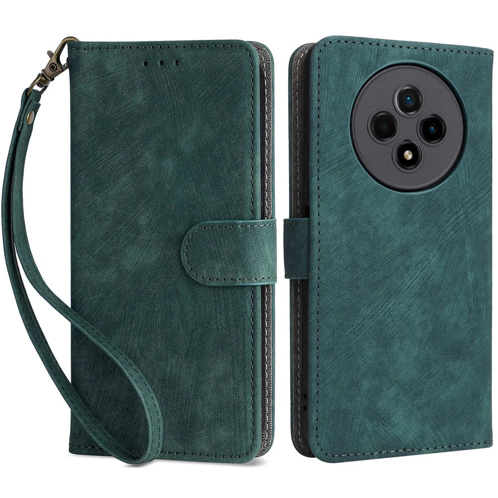 Wallet Phone Case for Wiko Hi Enjoy 60 Pro 5G Anti-Drop RFID Blocking Leather Flip Cover with Strap - Green - 1