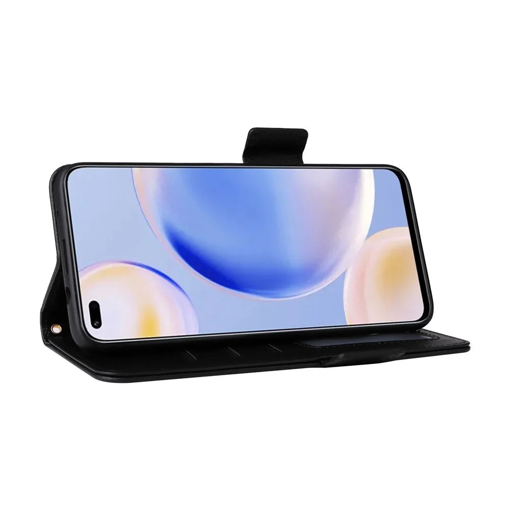 For Wiko Hi Enjoy 60 Pro 5G Wallet Phone Case Litchi Texture PU Leather Anti-Drop Stand Cover with Strap - Black - 3