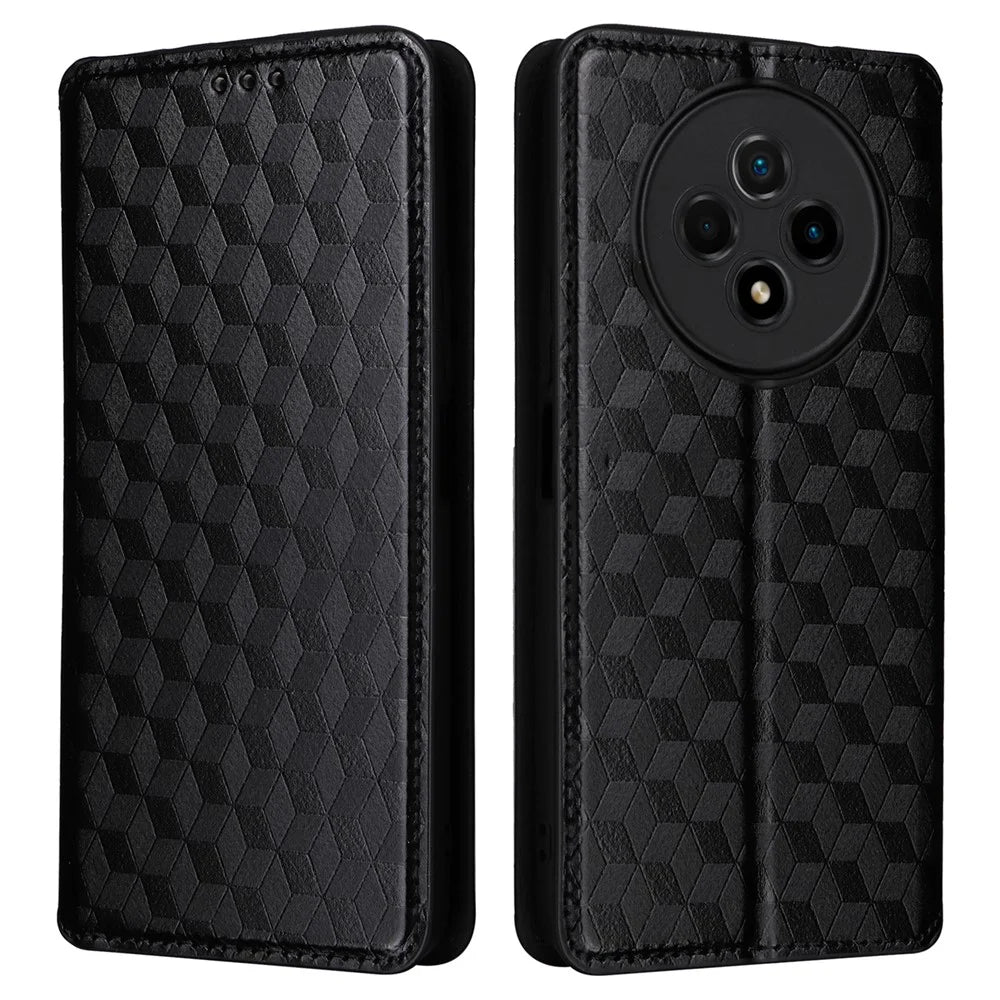 For Wiko Hi Enjoy 60 Pro 5G Wallet Phone Case Rhombus Imprinted PU Leather Folio Flip Cover - Black - 1