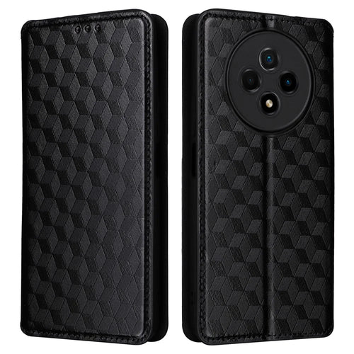 For Wiko Hi Enjoy 60 Pro 5G Wallet Phone Case Rhombus Imprinted PU Leather Folio Flip Cover - Black - 1