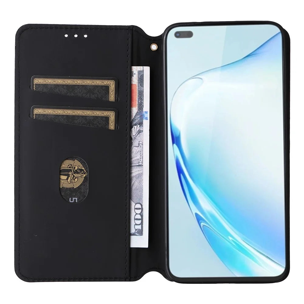 For Wiko Hi Enjoy 60 Pro 5G Wallet Phone Case Rhombus Imprinted PU Leather Folio Flip Cover - Black - 2