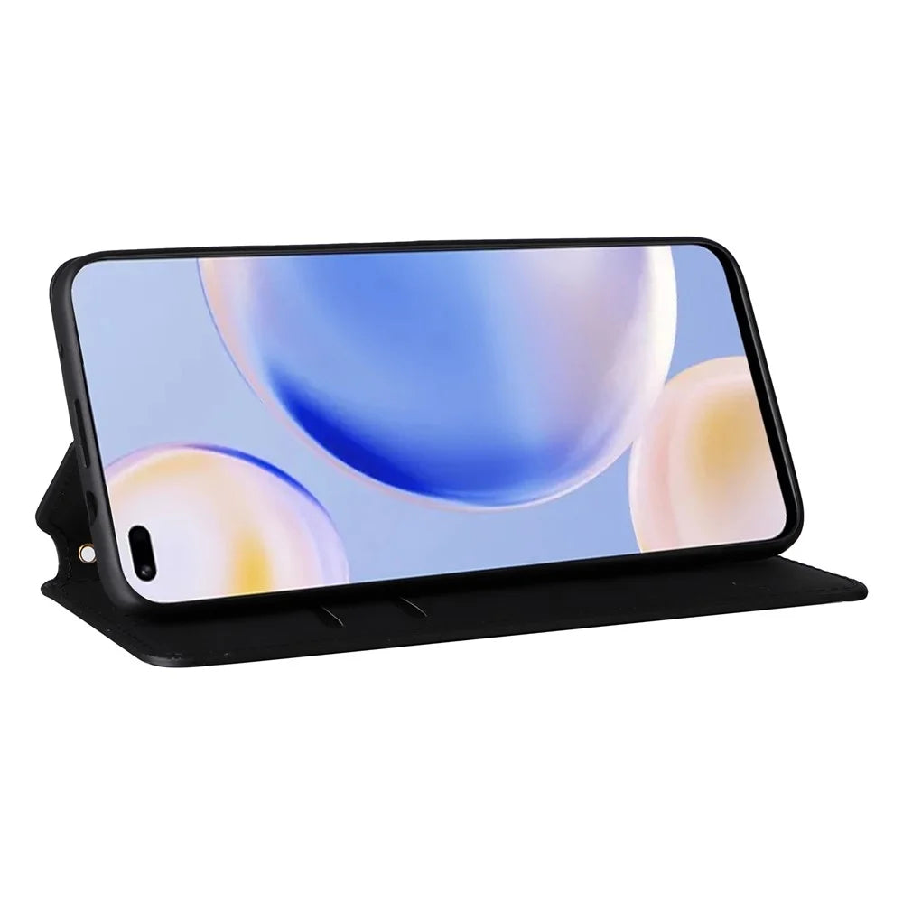 For Wiko Hi Enjoy 60 Pro 5G Wallet Phone Case Rhombus Imprinted PU Leather Folio Flip Cover - Black - 3