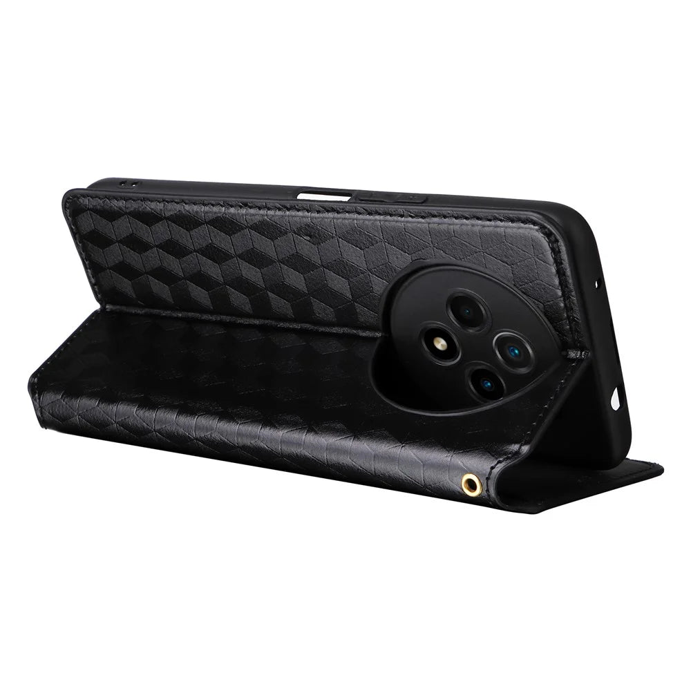 For Wiko Hi Enjoy 60 Pro 5G Wallet Phone Case Rhombus Imprinted PU Leather Folio Flip Cover - Black - 4