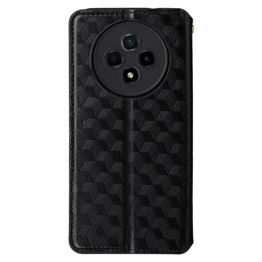 For Wiko Hi Enjoy 60 Pro 5G Wallet Phone Case Rhombus Imprinted PU Leather Folio Flip Cover - Black - 6
