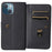 For iPhone 15 Leather Case with 10 Card Holder Phone Cover Stand - Black - 4