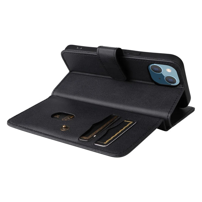 For iPhone 15 Leather Case with 10 Card Holder Phone Cover Stand - Black - 6