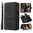 For iPhone 15 Zipper Wallet Case with 15 Card Slots and Strap Leather Phone Cover - Black - 1
