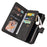 For iPhone 15 Zipper Wallet Case with 15 Card Slots and Strap Leather Phone Cover - Black - 6