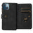 For iPhone 15 Zipper Wallet Case with 15 Card Slots and Strap Leather Phone Cover - Black - 7