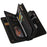 For iPhone 15 Pro Zipper Wallet Case with 15 Card Slots and Strap Leather Phone Cover - Black - 4