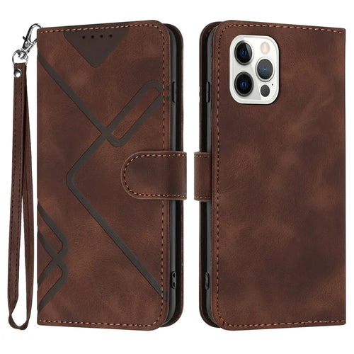 YX0040 For iPhone 15 Pro Imprinted Leather Case Shockproof Stand Wallet Phone Cover - Brown - 1