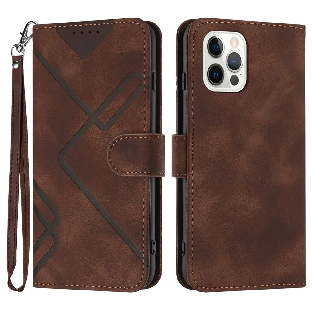 YX0040 For iPhone 15 Pro Imprinted Leather Case Shockproof Stand Wallet Phone Cover - Brown - 1
