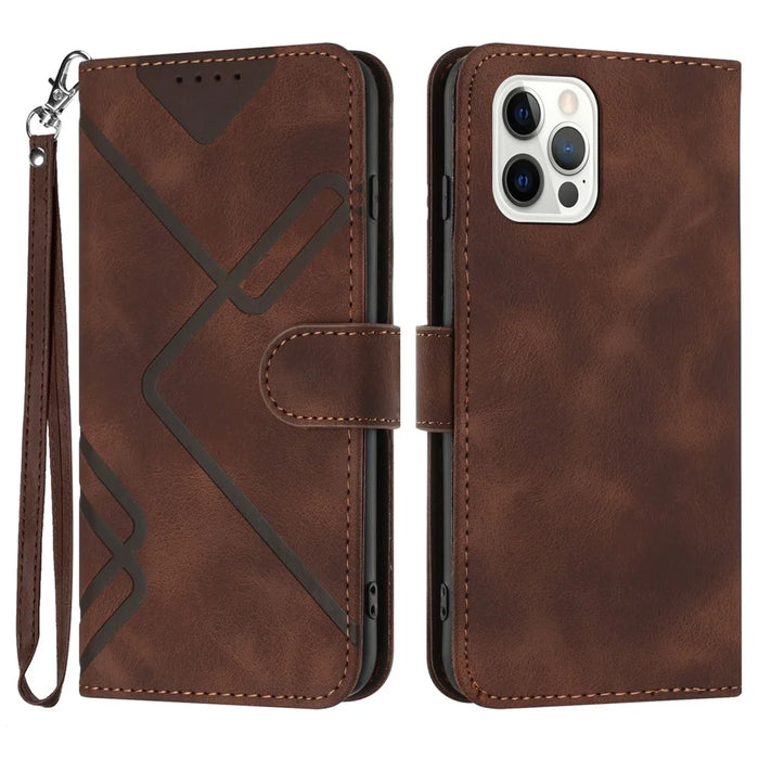 YX0040 For iPhone 15 Pro Imprinted Leather Case Shockproof Stand Wallet Phone Cover - Brown - 1